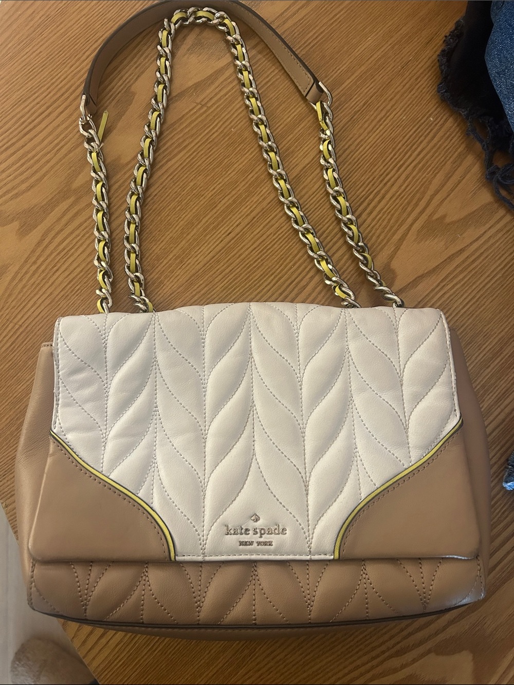 kate spade Cream and Tan Quilted Chain-Handle Shoulder Bag